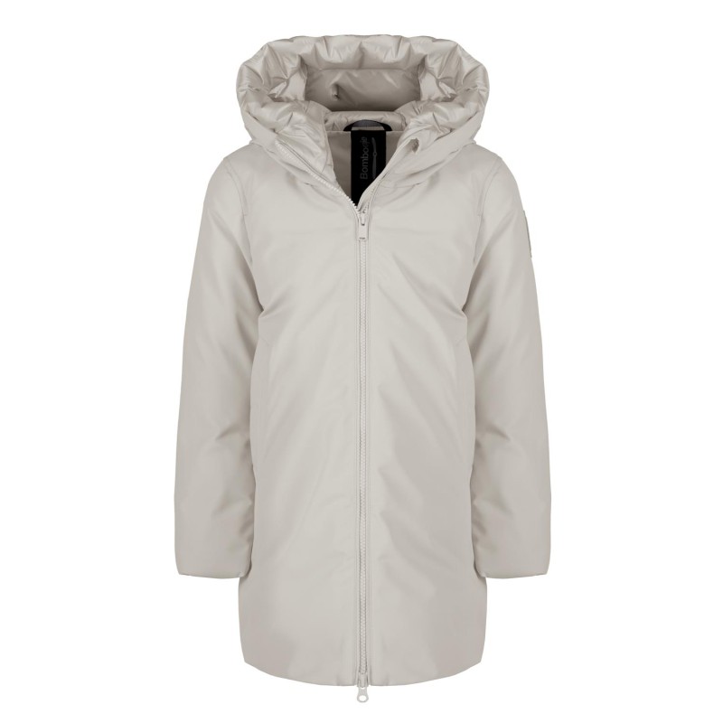 Plumífero largo bimaterial para niña