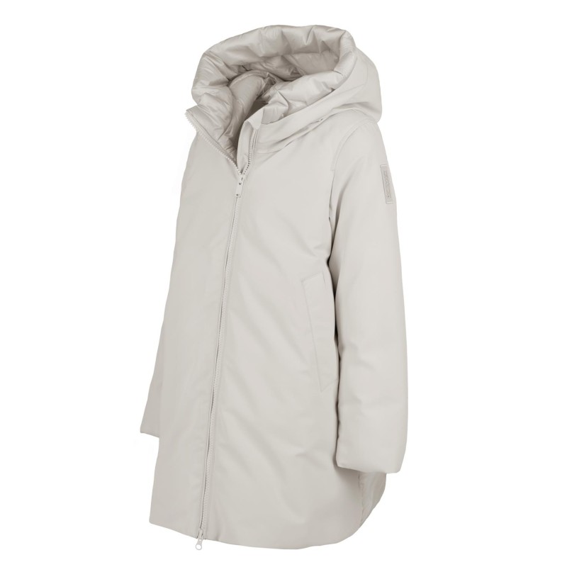 Plumífero largo bimaterial para niña